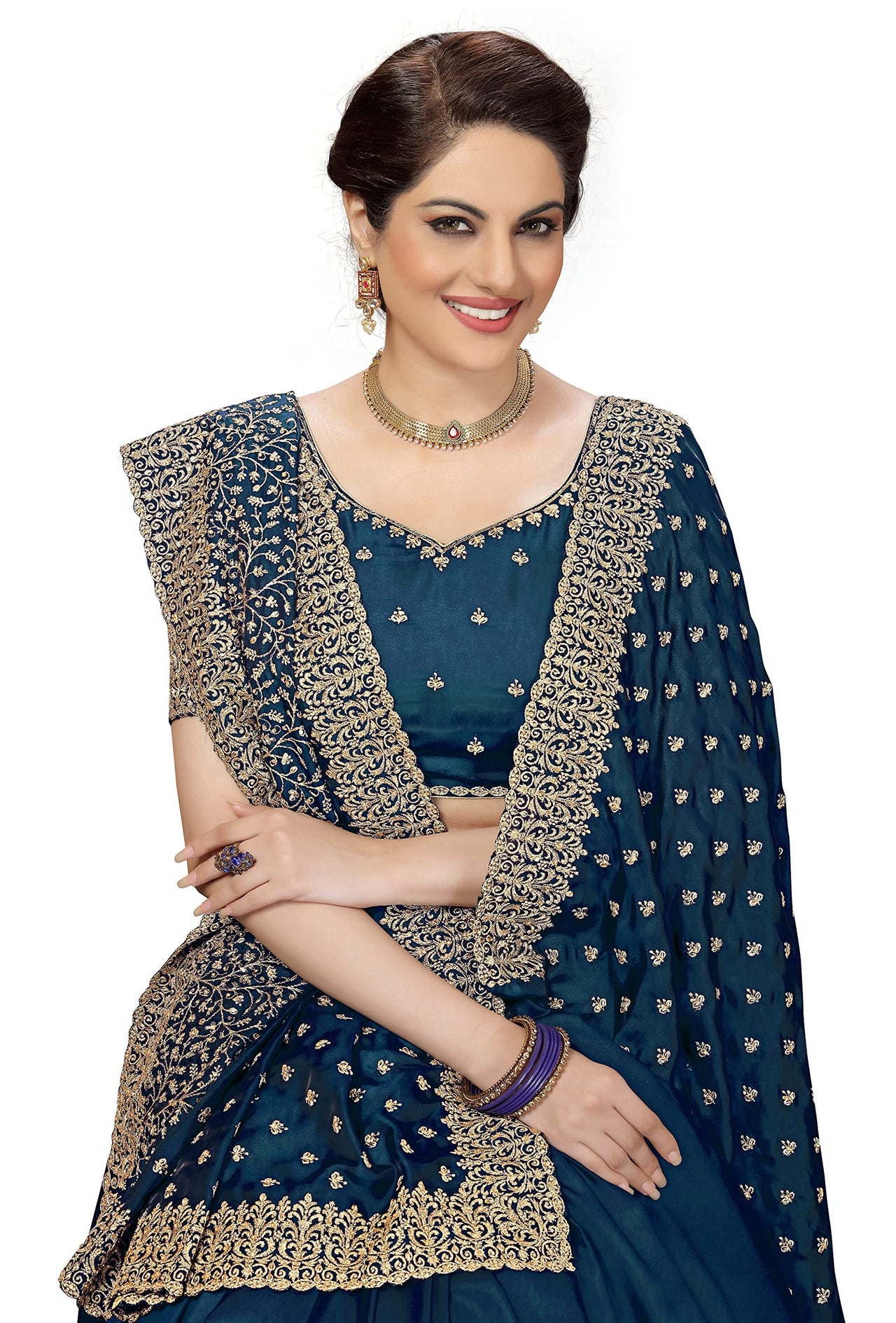 PANASH TRENDS Women's  Heavy Embroidered Silk Saree Women