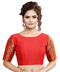 Madhu Fashion Womens Raw Silk Elbow Length Sleeve Readymade Saree Blouse