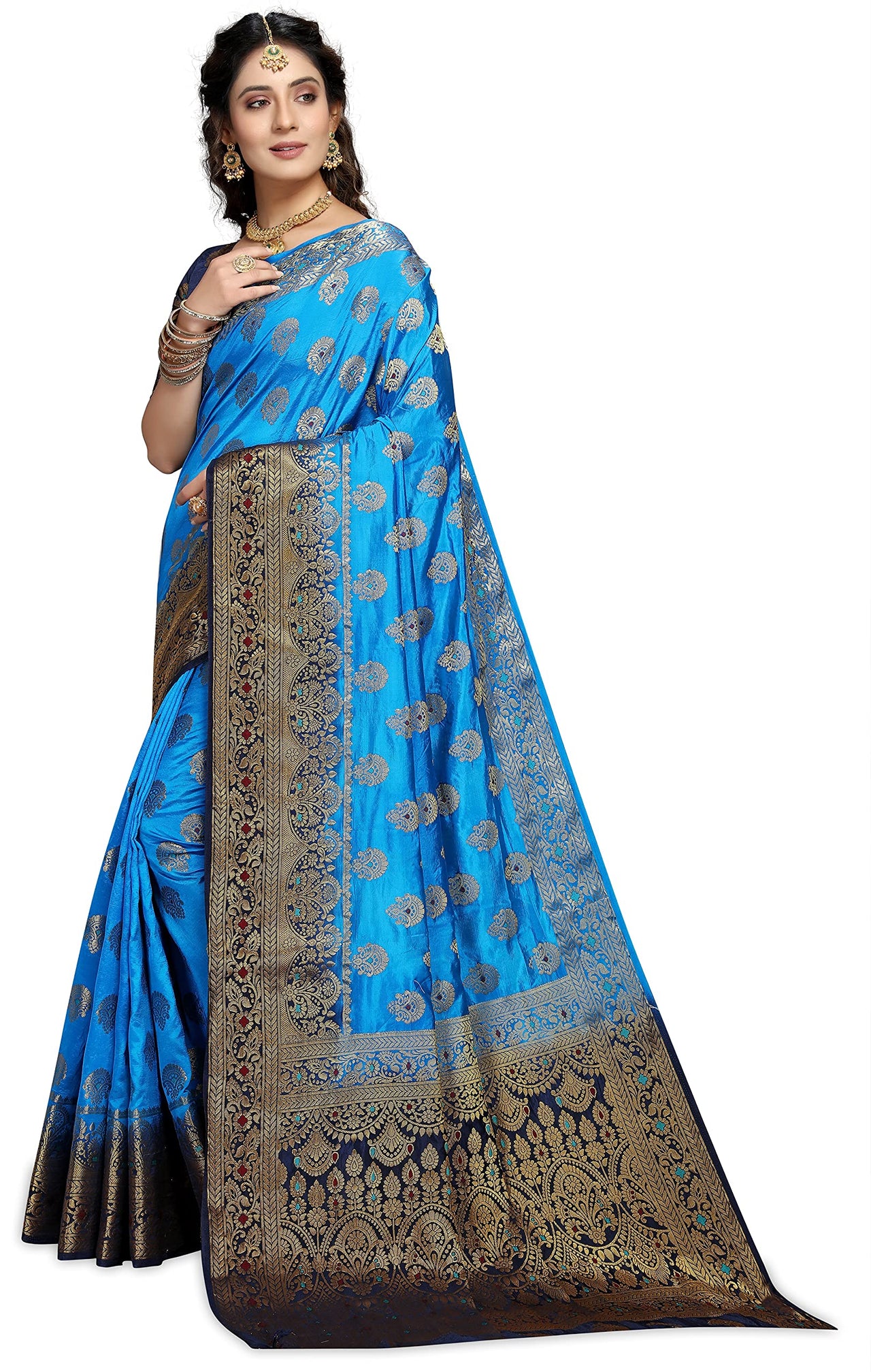 C J Enterprise Women's  Kanchipuam Pattu Pure Kanjivaram Silk Sarees For Wedding With Blouse Piece (perashooot paithani)