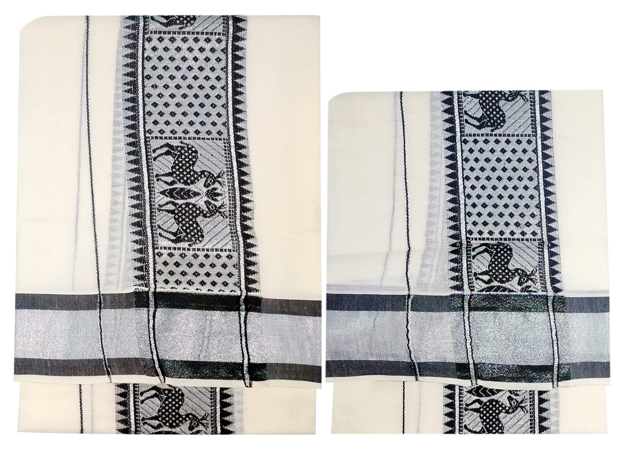 YETTALAN® Women's  Kerala Traditional Cotton Jacquard Work Set Mundu with Color Temple Border 2.00&2.80 Meters Maroon Peacock