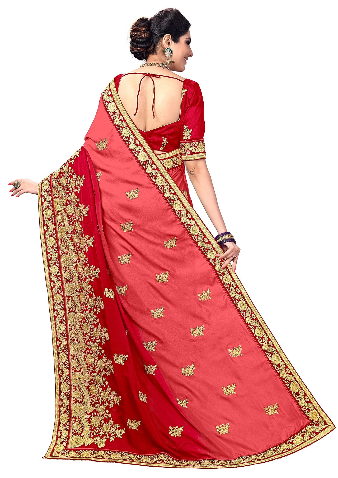 PANASH TRENDS Women's  Barfi Silk Heavy Embroidery Work Saree