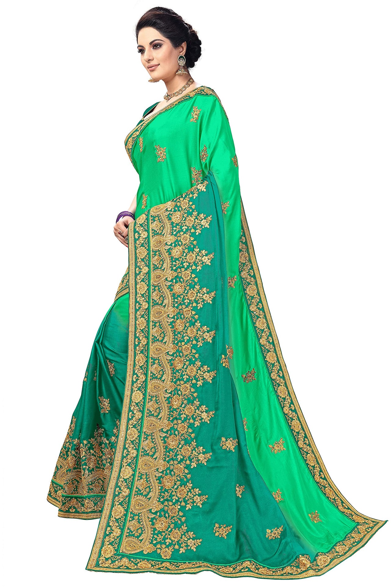PANASH TRENDS Women's  Barfi Silk Heavy Embroidery Work Saree
