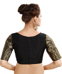 Madhu Fashion Womens Raw Silk Elbow Length Sleeve Readymade Saree Blouse