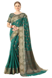 Jaam Silk Fashion Women's  kanjivaram Woven Pattu Silk Blend Saree with Blouse Piece