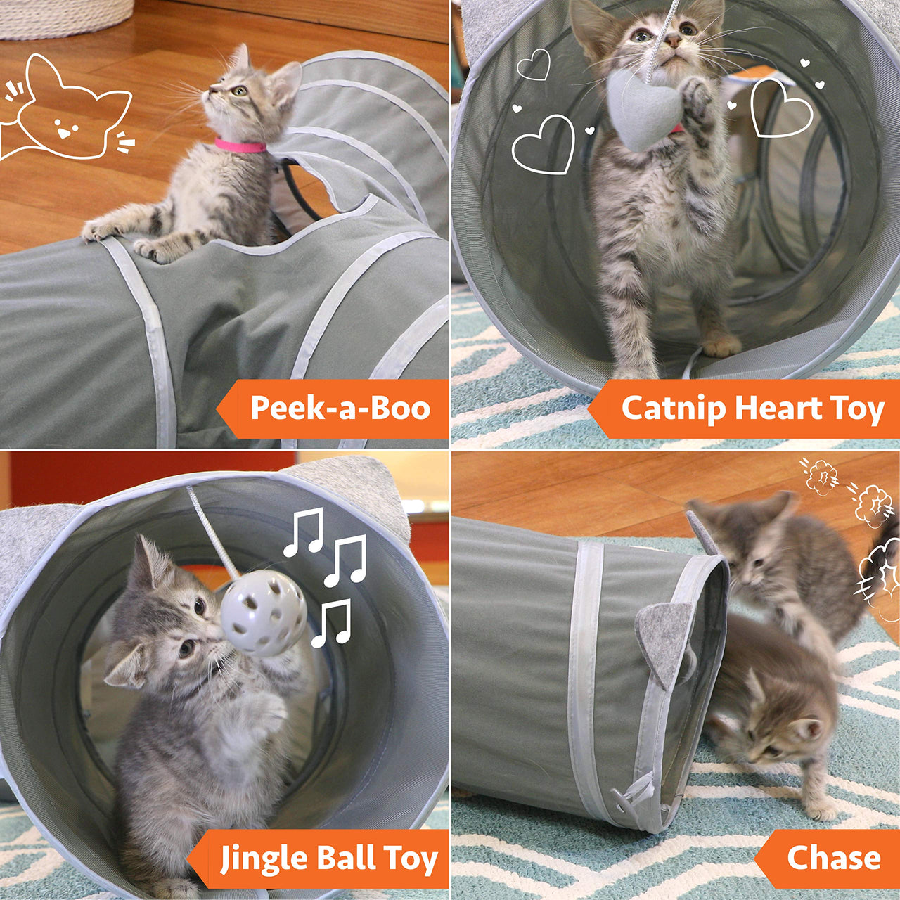 Kitty City Cat Tunnel, Cat Bed, Tunnel, Cat and Kitty Toys Gray Tunnel