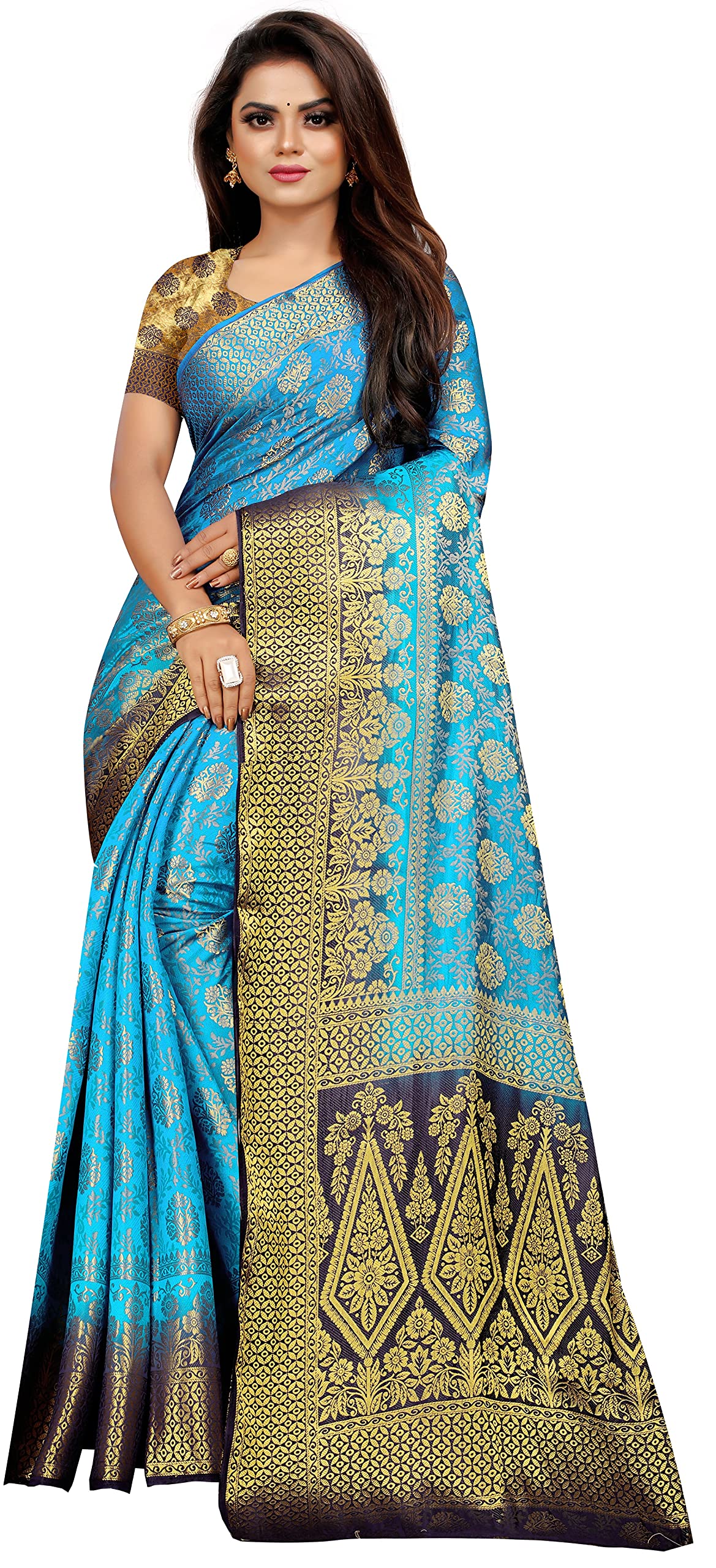iZibra Women's  Pure Kanjivaram Silk Sraee Kanchipuram Pattu Sarees With Blouse Piece (kismat-2 paithani)