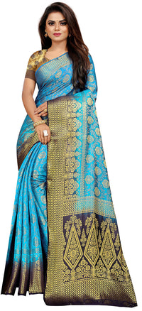iZibra Women's  Pure Kanjivaram Silk Sraee Kanchipuram Pattu Sarees With Blouse Piece (kismat-2 paithani)
