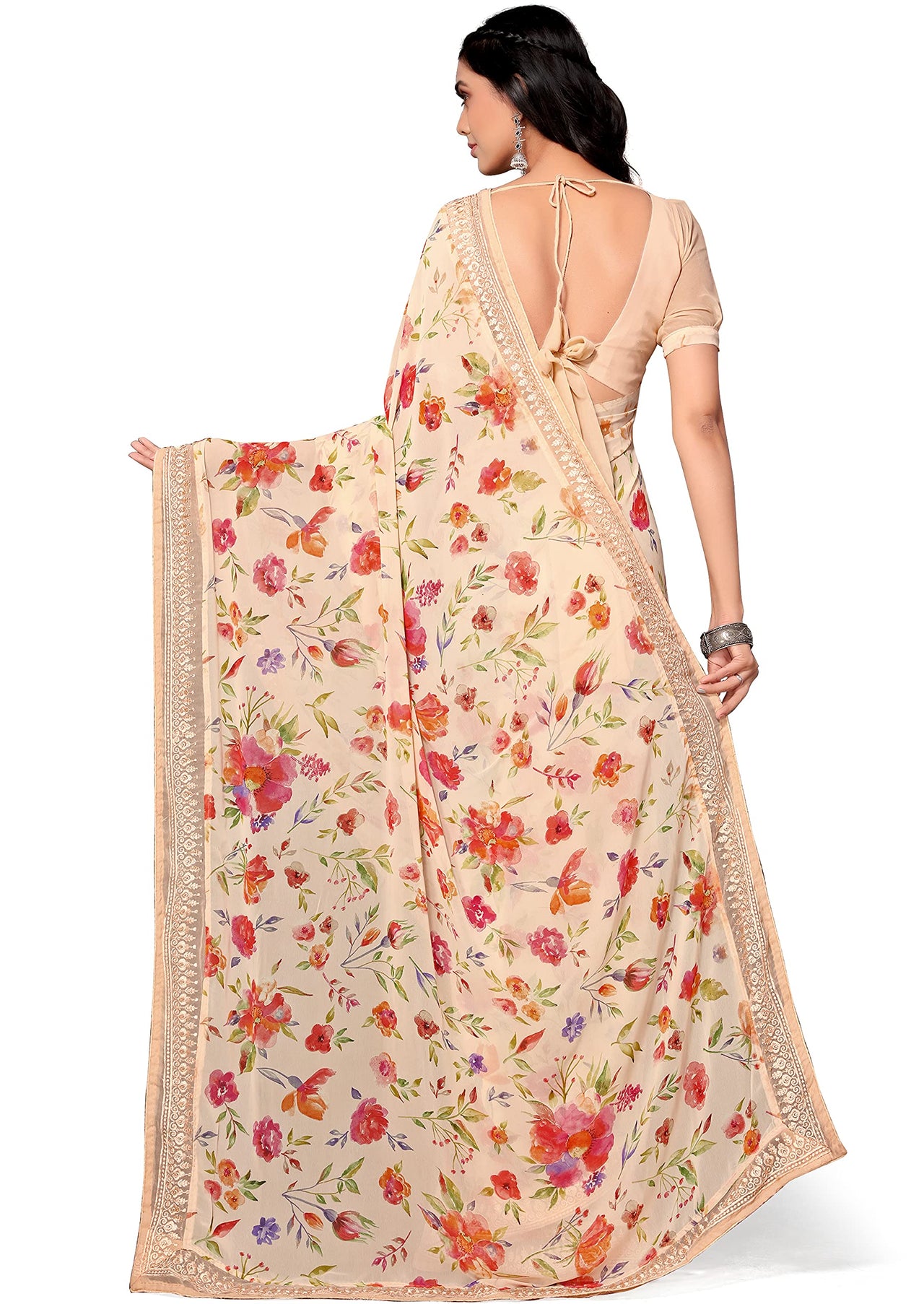 Shangrila Designer Digital Pastel Prints Weightless Georgette Saree With Blouse Piece