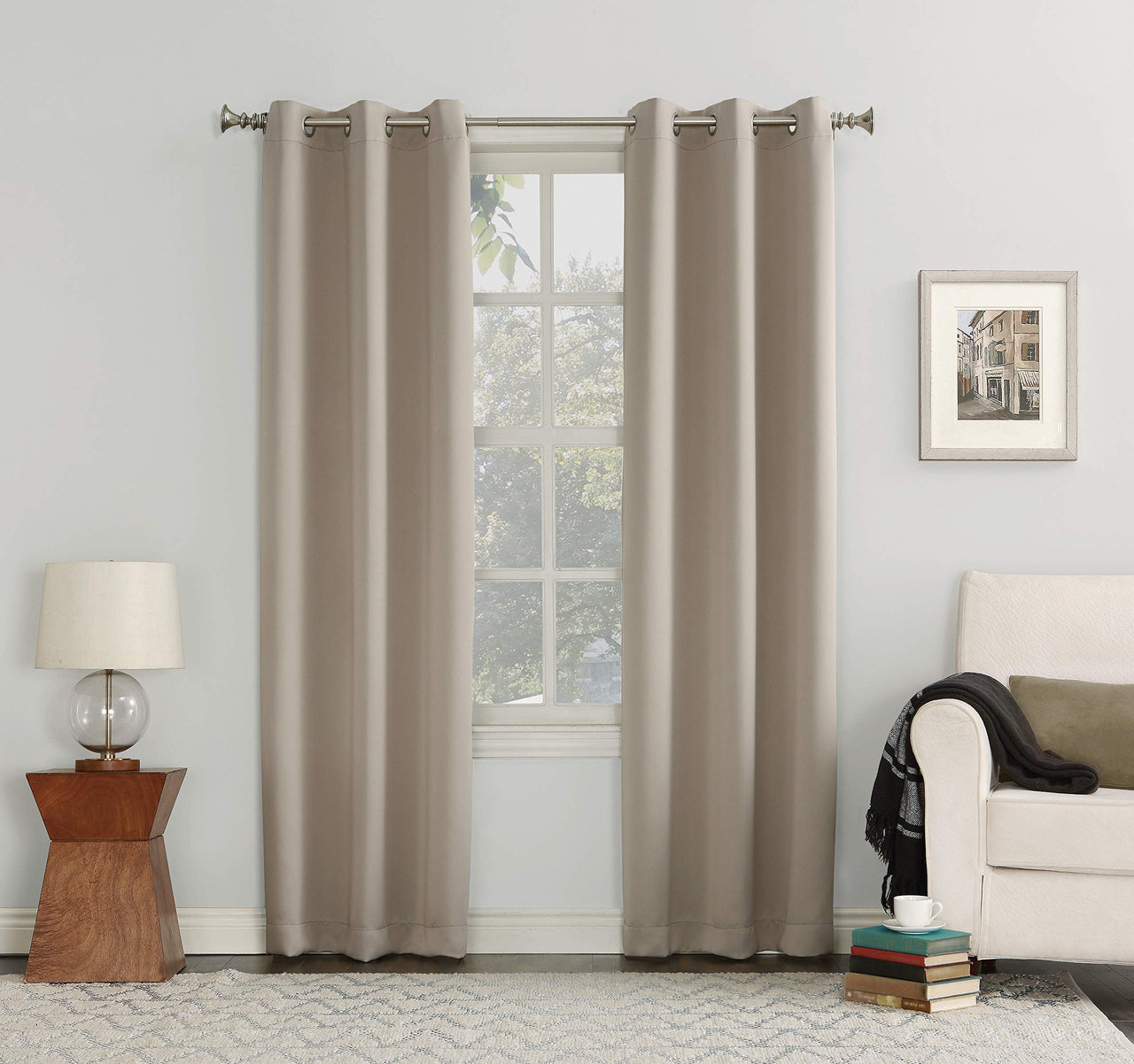 Sun Zero Easton Energy Saving Blackout Grommet Curtain Panel, 40" x 108", Stone 40" x 108"