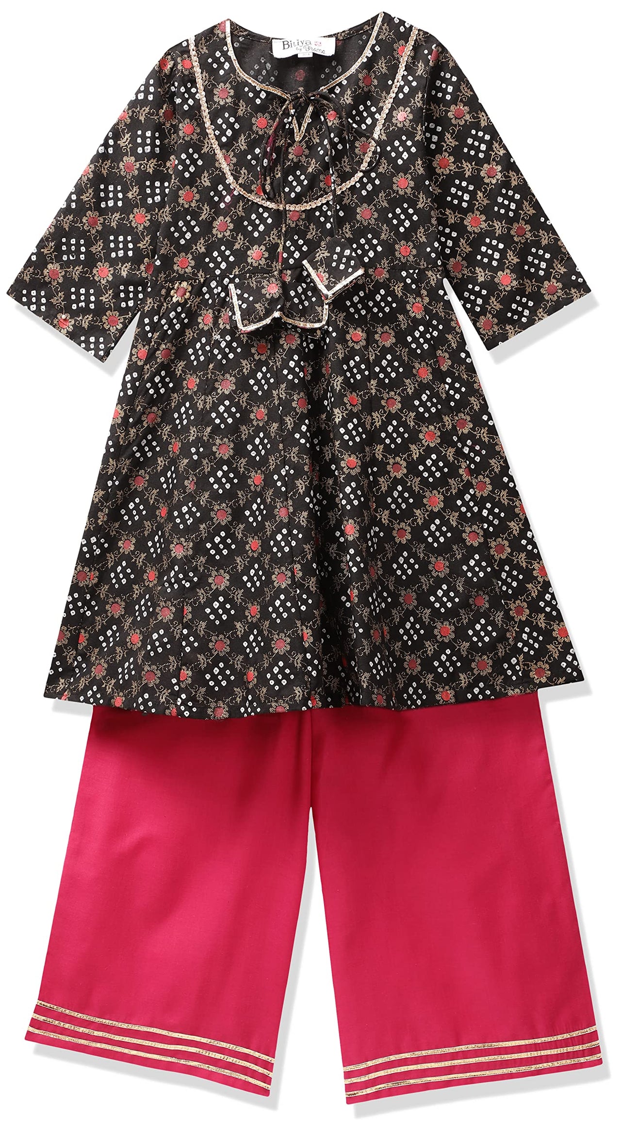 Bitiya By Bhama Girl's  Cotton Blend Kurta & Palazzo