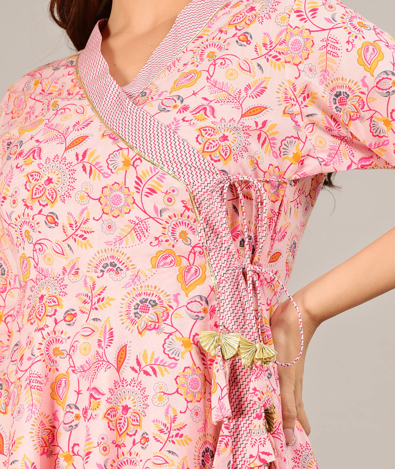 COTLAND Fashions Jaipuri Cotton Printed Angrakha/Angarkha/Front-Open Kurti for Women