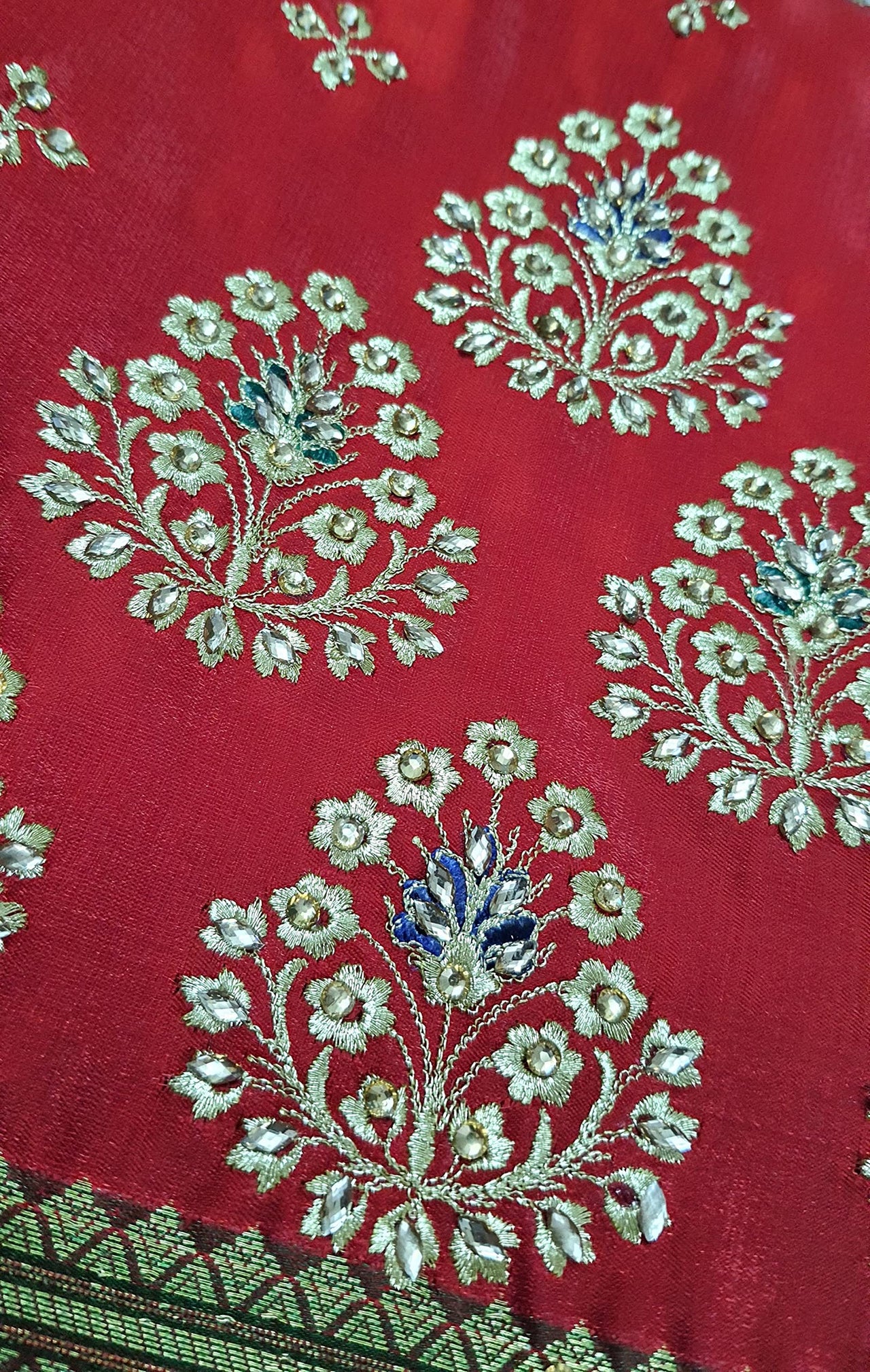 Shravanya Women's  Banarasi Silk Saree with Designer Embroidery and Stone Work with Jacquard Pallu, Border and Plain Unstitched Blouse Piece