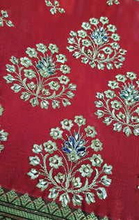 Shravanya Women's  Banarasi Silk Saree with Designer Embroidery and Stone Work with Jacquard Pallu, Border and Plain Unstitched Blouse Piece