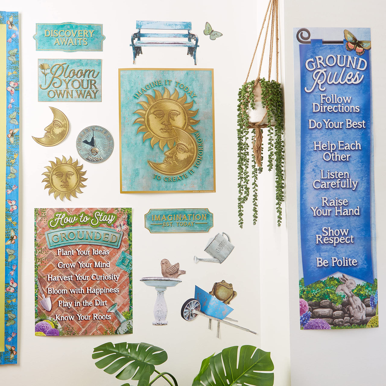 Eureka Curiosity Garden Gallery Wall Motivational Classroom Bulletin Board Set for Teachers, 26 Pieces