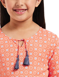 Amazon Brand - Jam & Honey Girl's  Cotton Regular Short Kurti PEACH 2 2 Years-3 Years