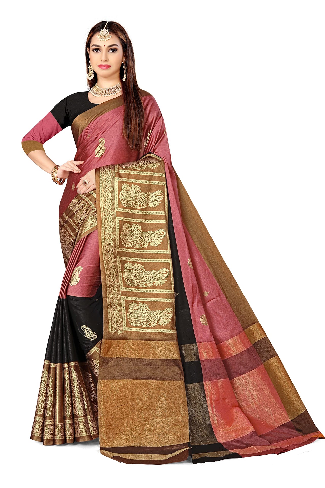 GRECIILOOKS Women Soft Cotton & Silk Saree For Women Banarasi Saree With Un-stitched Blouse piece