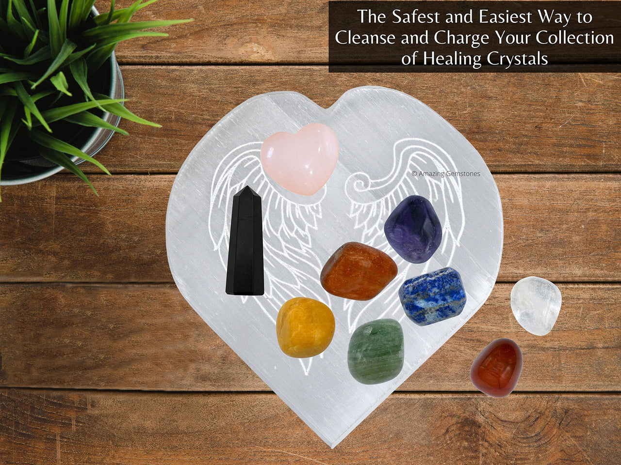 Selenite Crystal Charging Plate For Crystals And Healing Stones, 4.5" Selenite Crystal Plate Engraved Angel Wing Coaster For Home Office Table Decor (Selenite Heart)