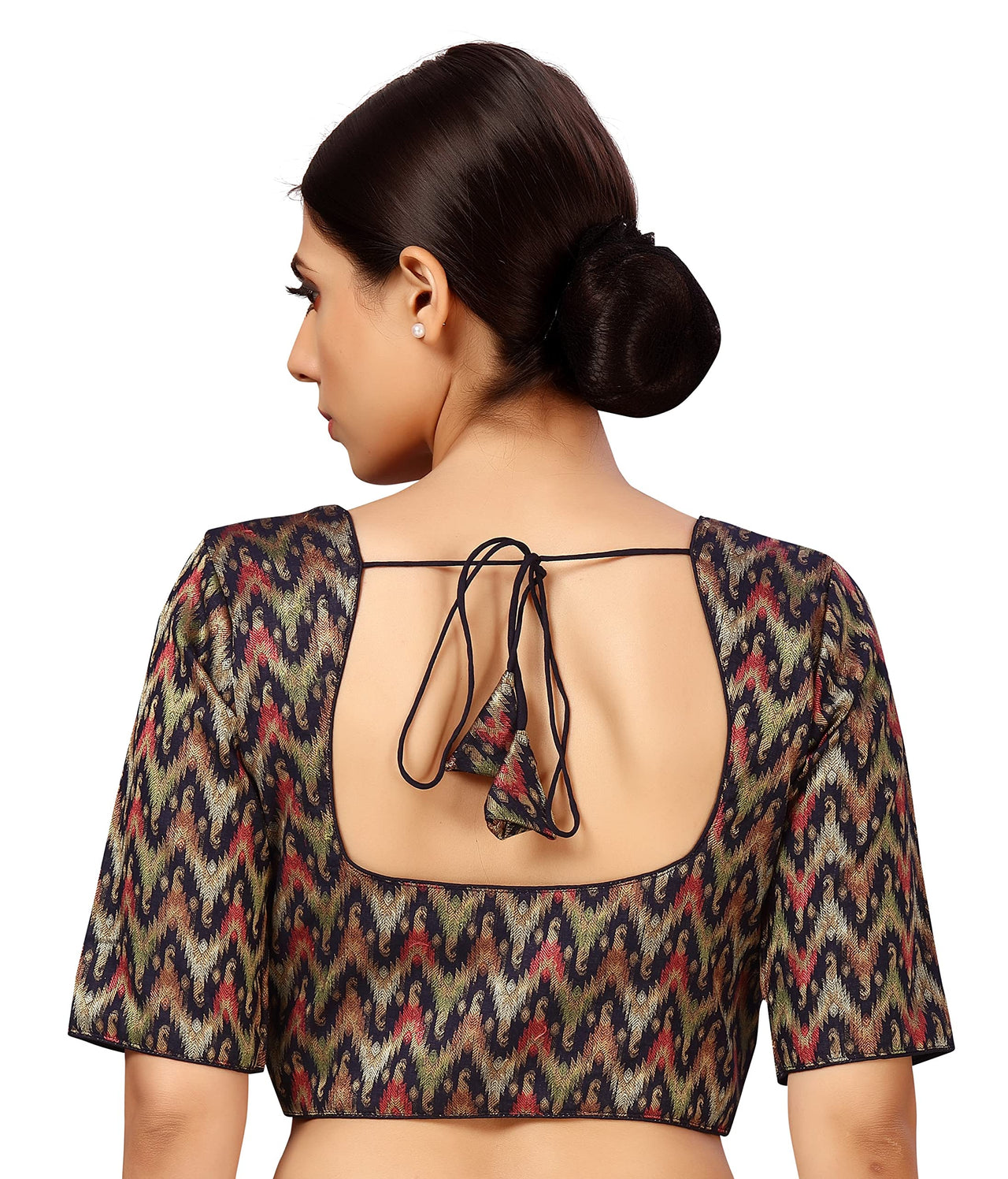X3 Women's  Viscose Elbow Length Sleeves Soft Brocade Padded Saree Blouse