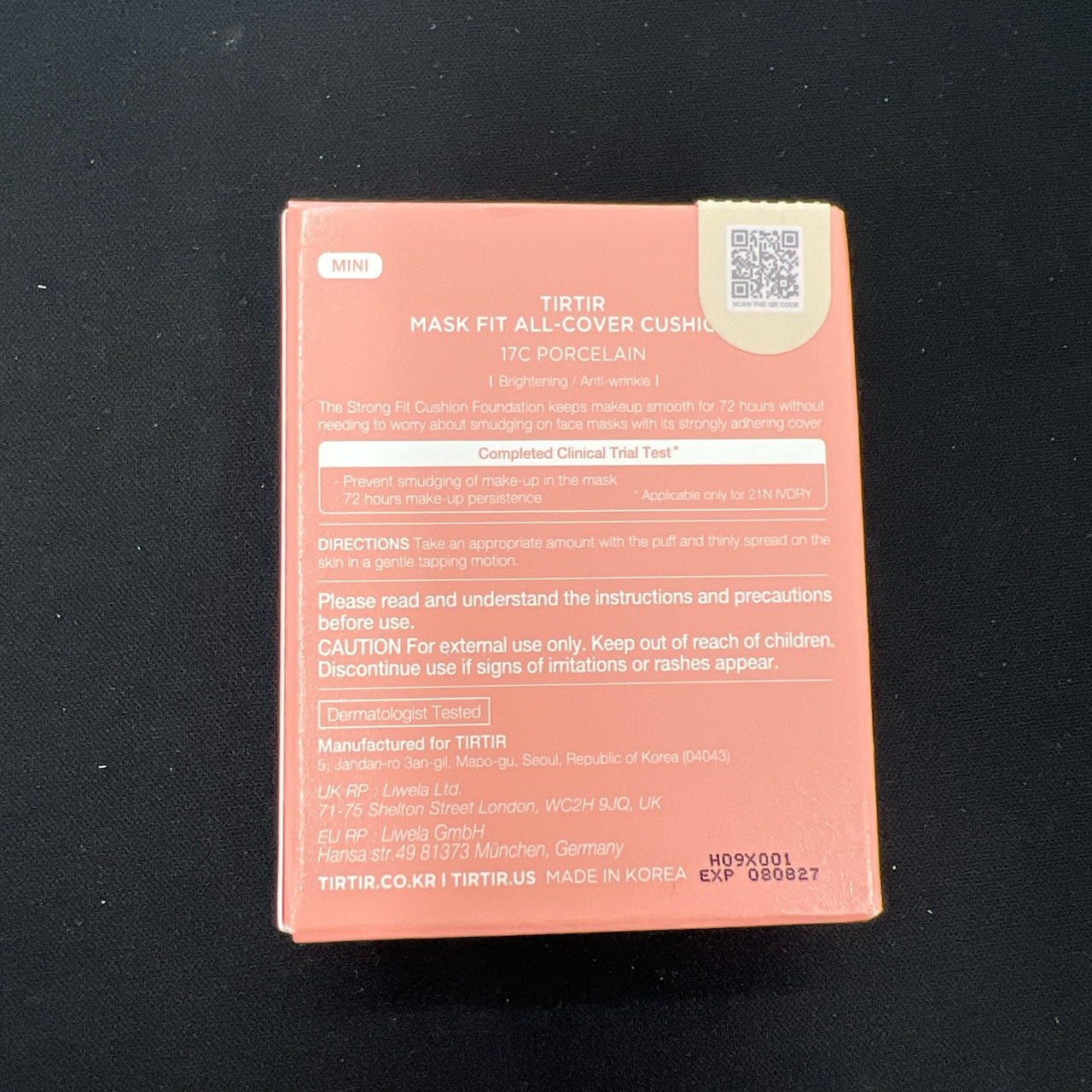 TIRTIR Mask All-Cover Cushion Foundation Full coverage | Skin fit, Satin Glow Finish | Korean Cushion Foundation #17C PORCELAIN | 4.5g