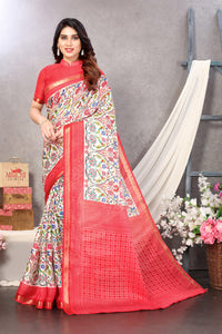 MIRCHI FASHION Women's  Fancy Penny Cotton Blend Kalamkari Printed Saree with Blouse Piece