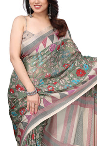 MIRCHI FASHION Women's  Stylish Chiffon Floral and Geometric Printed Saree with Blouse Piece