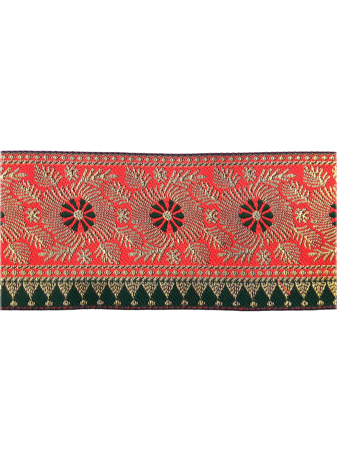 FRIJVEN Jacquard Woven Heavy Design Falls Lace Border for Saree, Kurti, Dress, Bandhani, Lehenga, Decorative Ribbon - 7 cm Width (9 Meter, Red + Green)