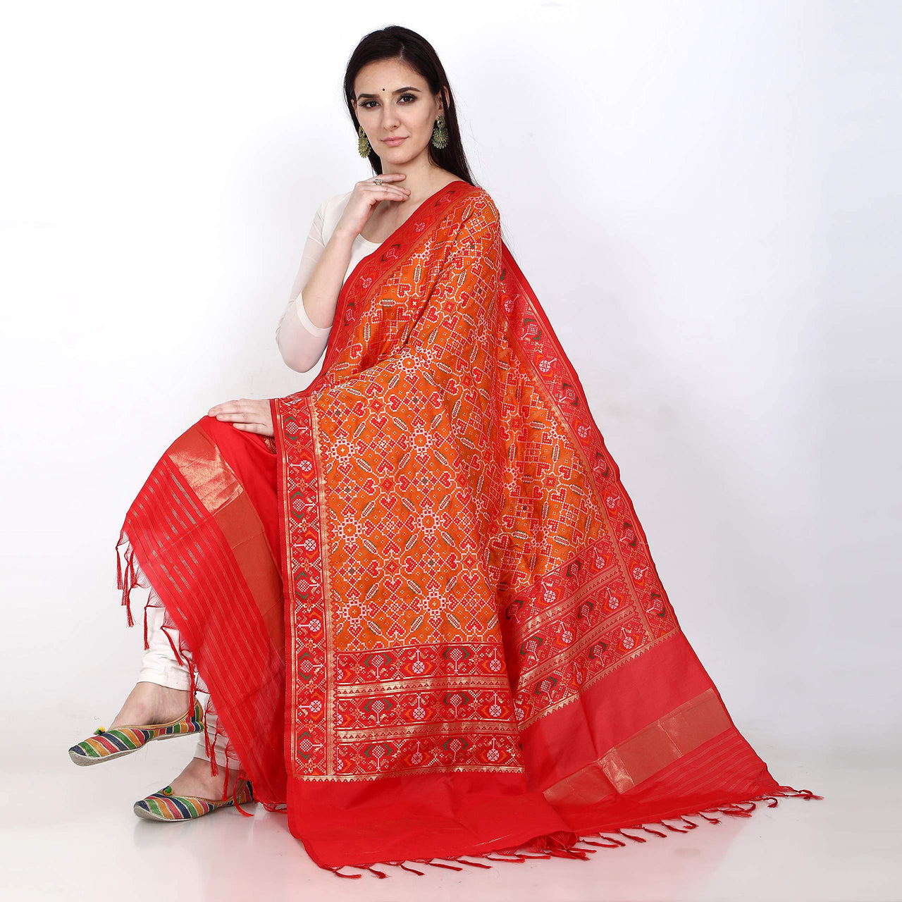 KAPAAHA Women's  Woven Silk Blend Patola Dupatta/Chunni