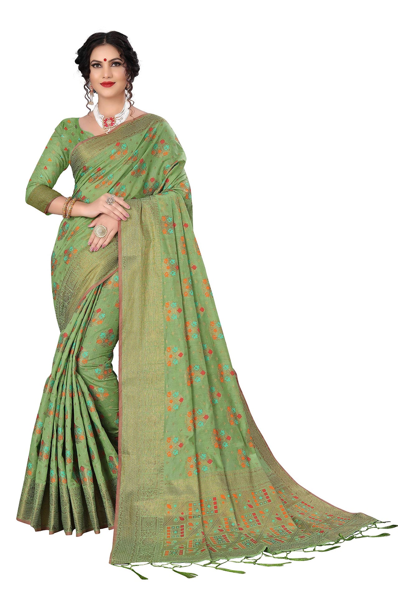 Divine International Trading Co Women's  Chanderi Saree With Blouse Piece