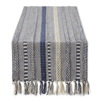 DII Farmhouse Braided Stripe Table Runner Collection, 15x72 (15x77, Fringe Included), French Blue 15x72