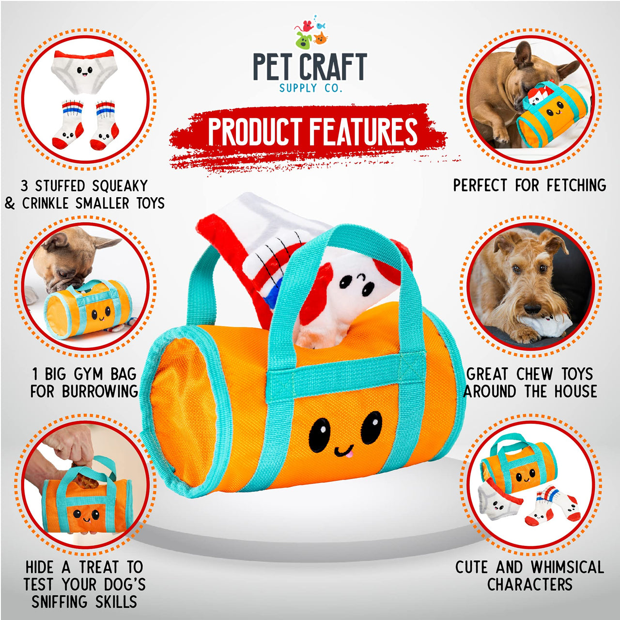 Pet Craft Supply Hide&Seek Plush Dog Toys Crinkle Squeaky Interactive Burrow Activity Puzzle Chew Fetch Treat Hiding Brain Stimulating Cute Funny Toy Bundle Pk for Small&Medium Dogs Puppies,4Piece Set Shredder Gym Bag