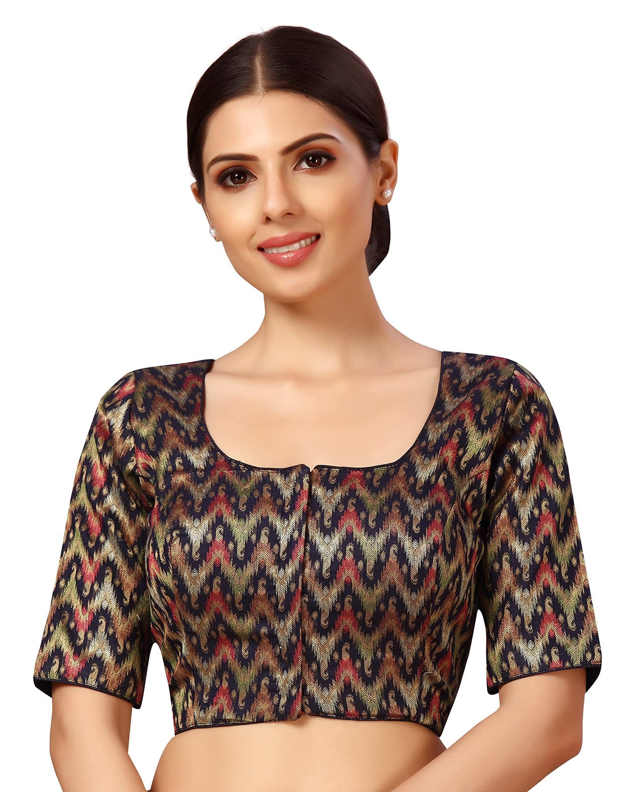 X3 Women's  Viscose Elbow Length Sleeves Soft Brocade Padded Saree Blouse