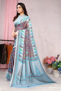MIRCHI FASHION Women's  Stylish Chiffon Floral and Geometric Printed Saree with Blouse Piece