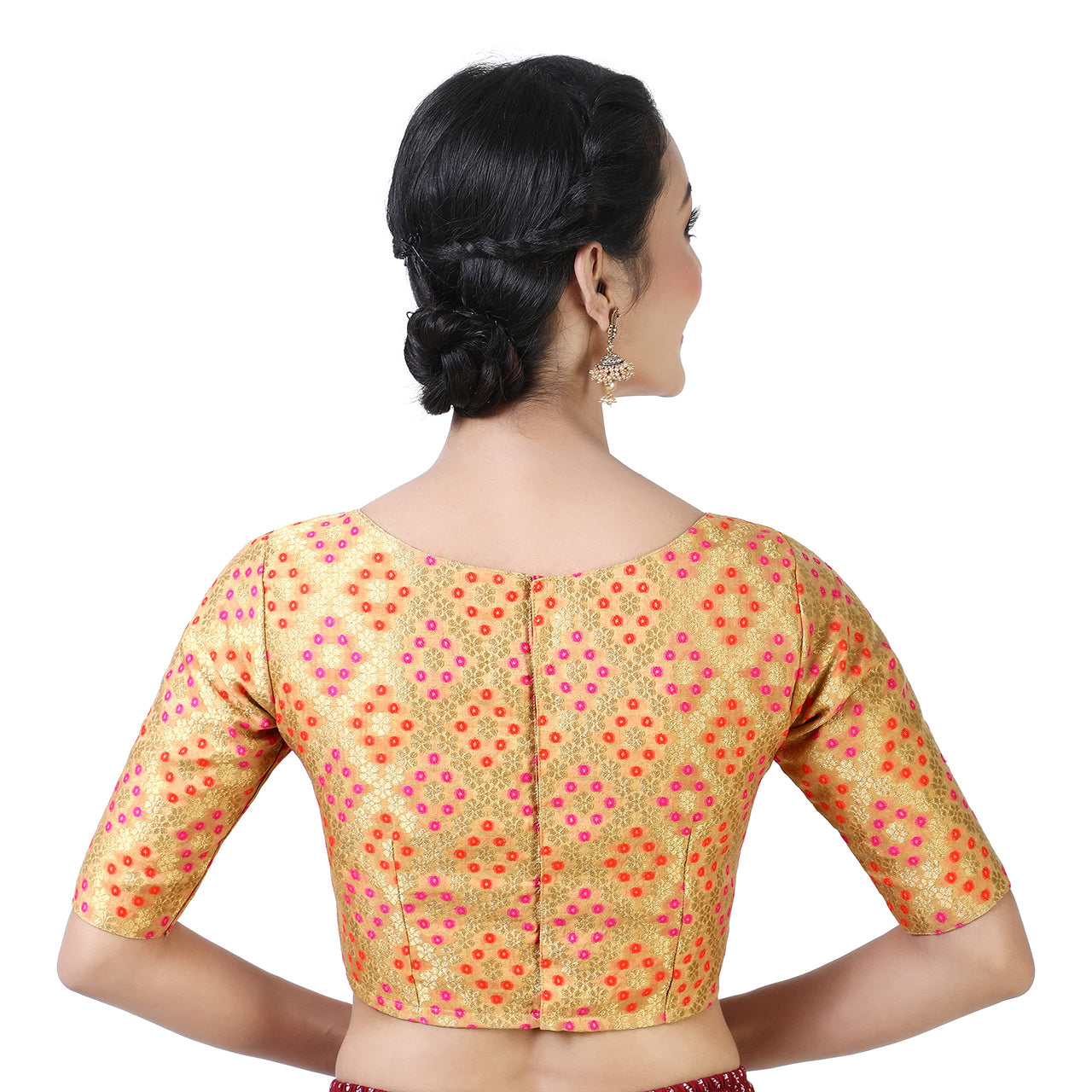 X3 Women's  Brocade Zari Weaving Elbow Length Sleeves Saree Blouse