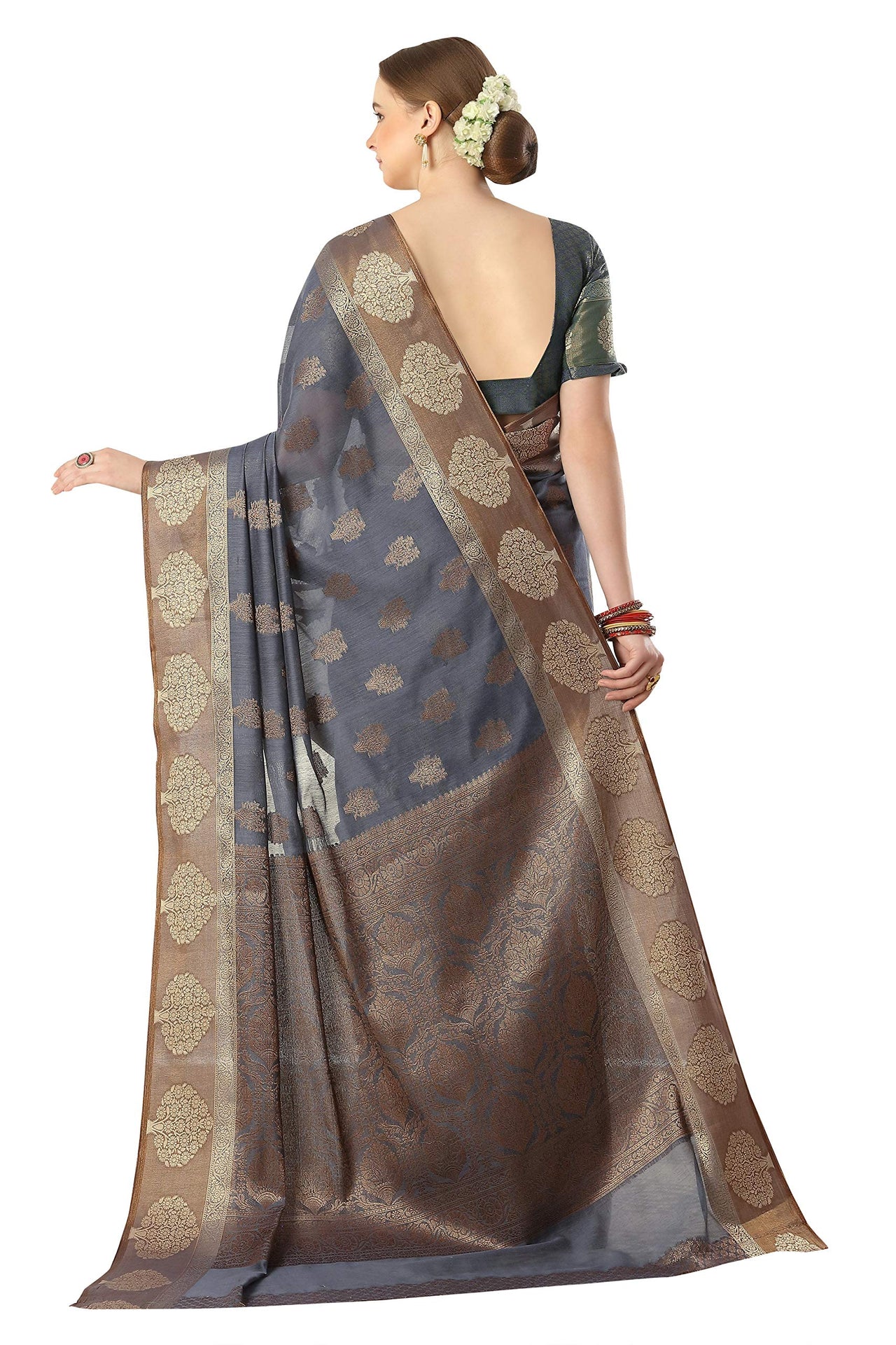 Jaam Silk Fashion Women's  kanjivaram Woven Pattu Silk Blend Saree with Blouse Piece
