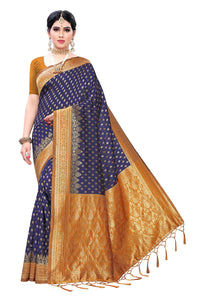 AKHILAM Women's  Banarasi silk woven Design Saree with Unstitched Blouse Piece(GNG220_QL_Parent)