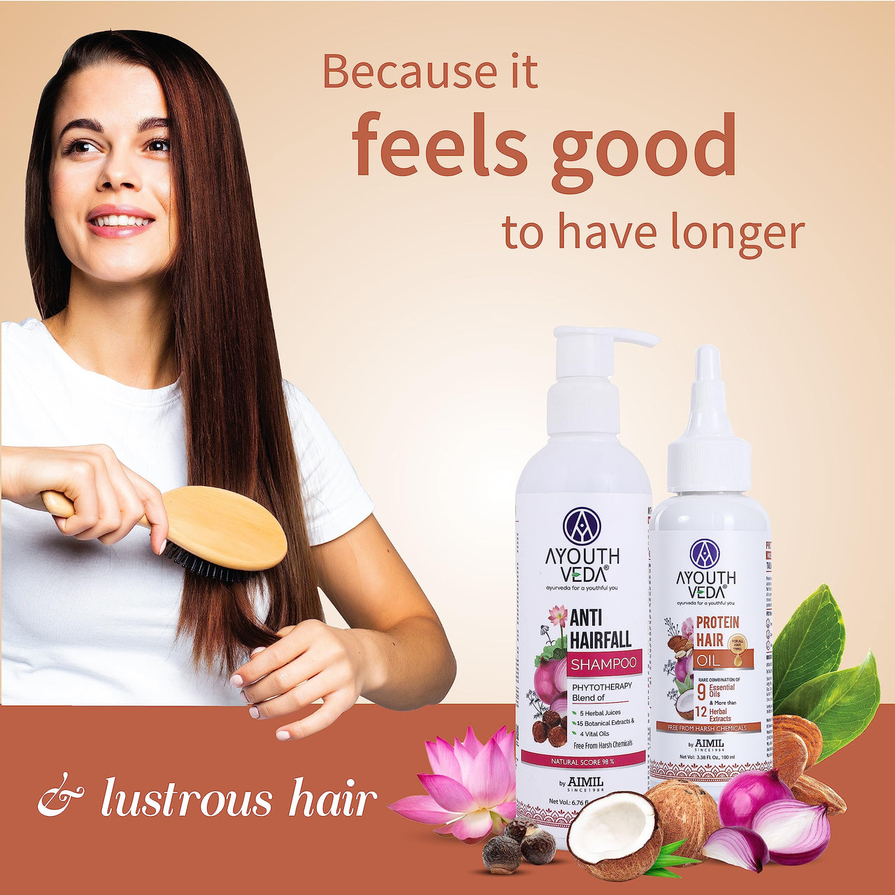 Ayouthveda Anti-hairfall Shampoo 200ml & Protein Hair Oil 100ml Combo Pack for Healthy Hair Growth & Deep Nourishment | Fights Dandruff Control Hair Breakage & Hair Fall | Blend of Essential Oil & Herbal Extracts