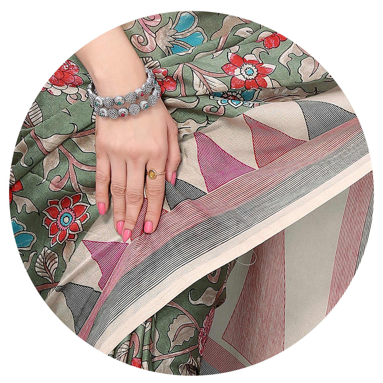 MIRCHI FASHION Women's  Stylish Chiffon Floral and Geometric Printed Saree with Blouse Piece