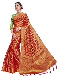 Vardha Women's  Chiffon Silk Saree with Unstitched Blouse Piece - Zari Woven Work Sarees for Wedding