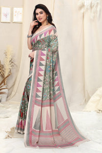 MIRCHI FASHION Women's  Stylish Chiffon Floral and Geometric Printed Saree with Blouse Piece