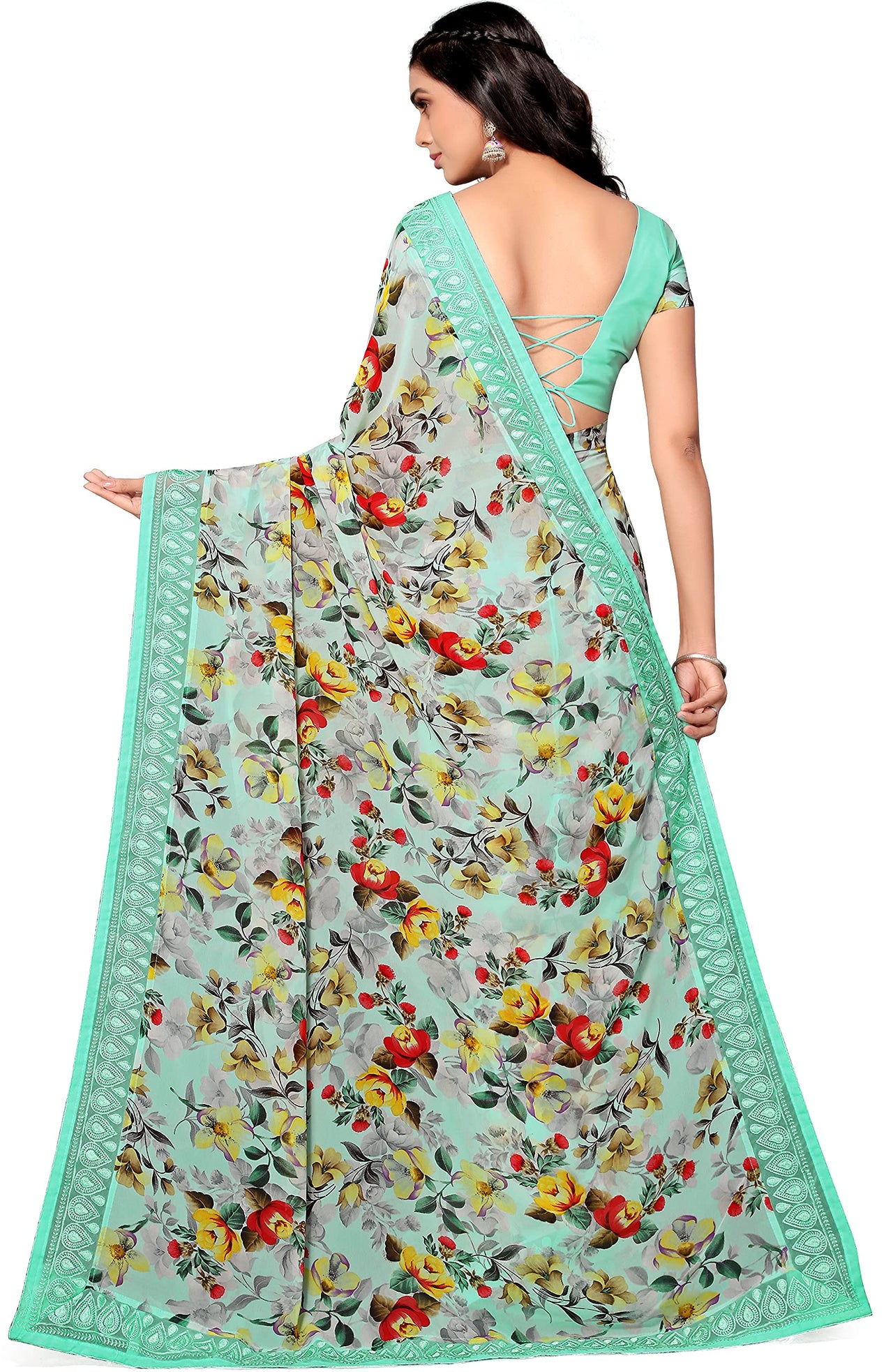Shangrila Designer Digital Pastel Prints Weightless Georgette Saree With Blouse Piece