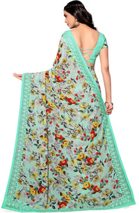 Shangrila Designer Digital Pastel Prints Weightless Georgette Saree With Blouse Piece