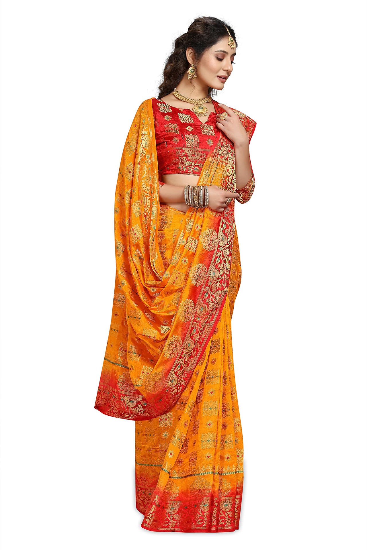 C J Enterprise Women's  Pure Kanchipuram Silk Sarees For Wedding With Un-Stitched Blouse Piece (D11 paithani)