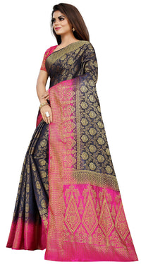 iZibra Women's  Pure Kanjivaram Silk Sraee Kanchipuram Pattu Sarees With Blouse Piece