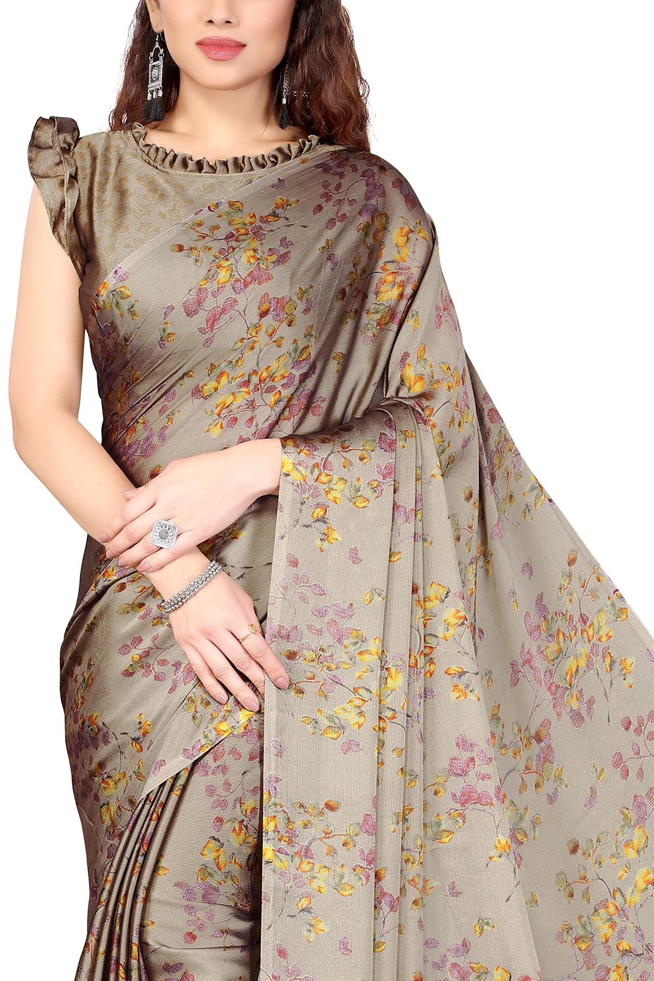 MIRCHI FASHION Women's  Stylish Chiffon Floral Printed Saree with Blouse Piece
