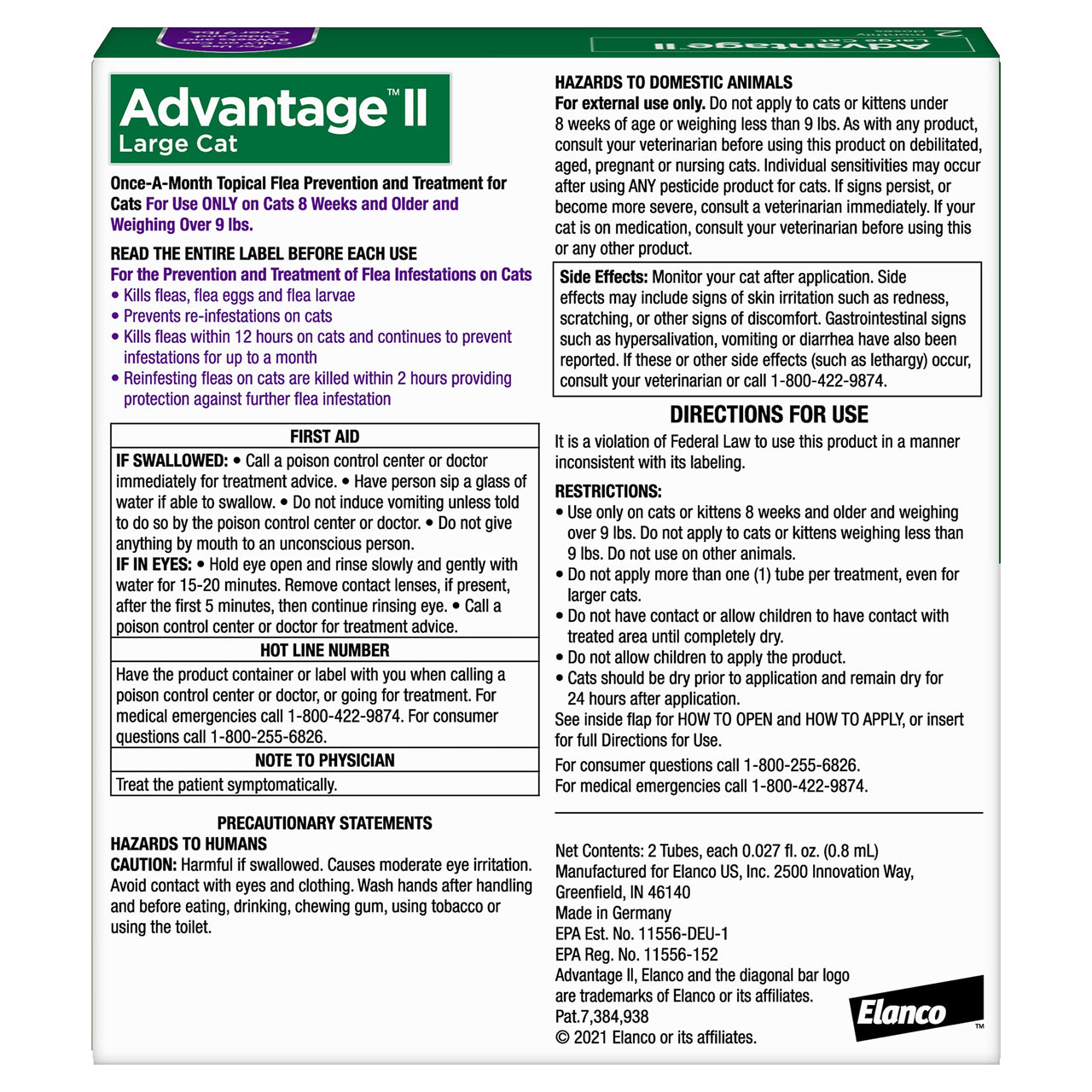 Advantage II Large Cat Vet-Recommended Flea Treatment & Prevention | Cats Over 9 lbs. | 2-Month Supply 2-Pack Large Cat only