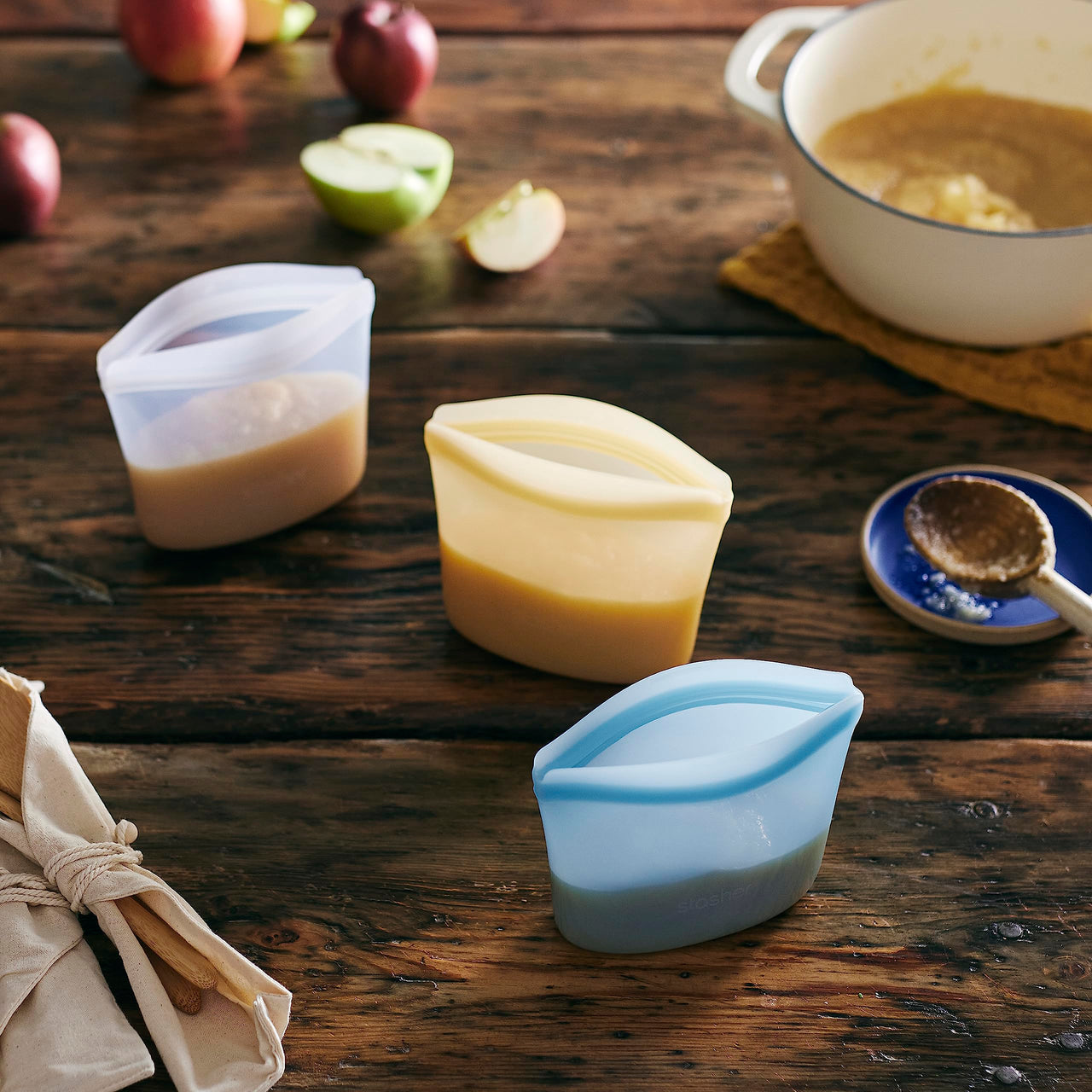 Stasher Reusable Silicone Storage Bag, Food Storage Container, Microwave and Dishwasher Safe, Leak-free, Bundle 3-Pack Bowls, Blue + Lavender + Green