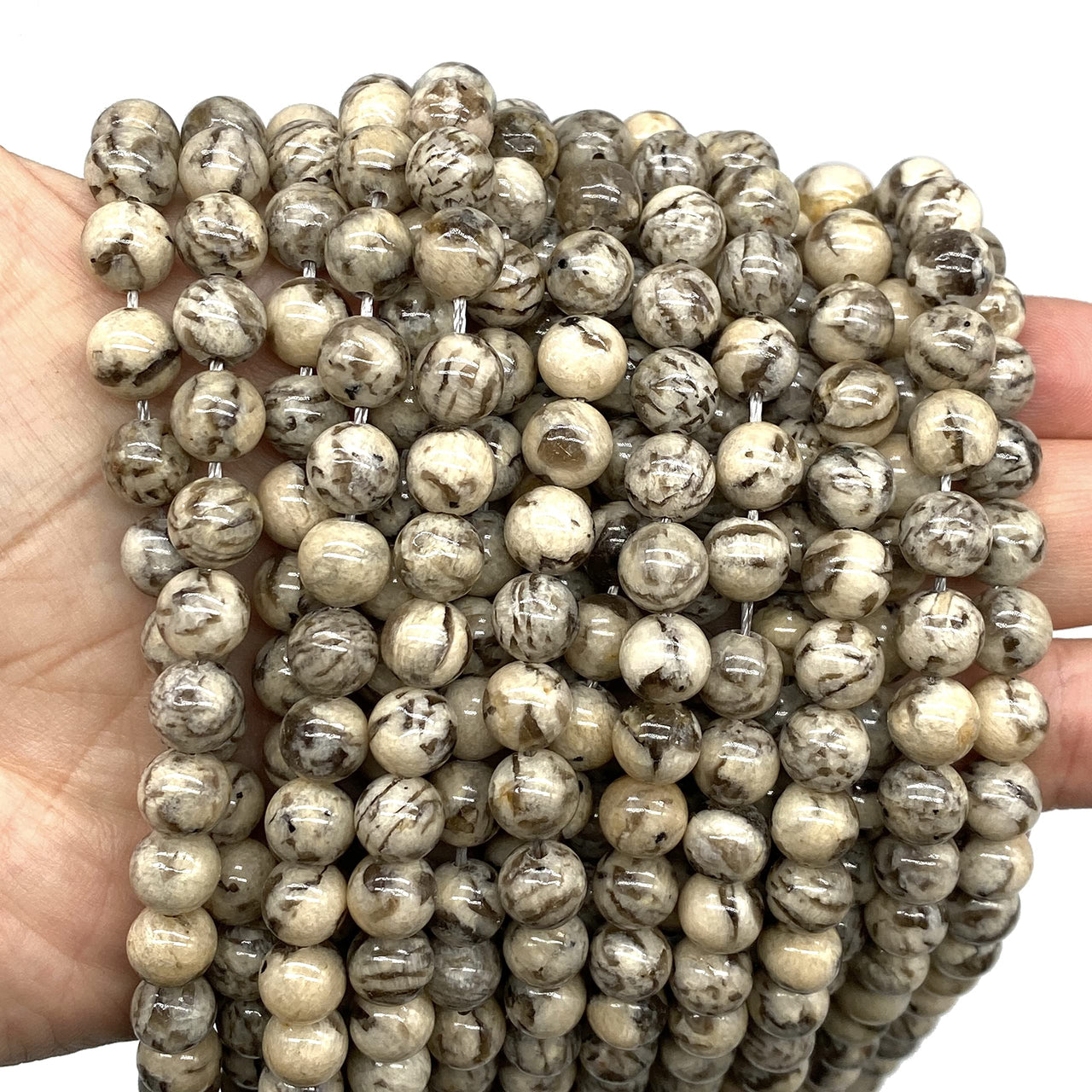 ABCGEMS Madagascan Zebradorite Feldspar Beads (AKA Graphic Feldspath) Healing Energy Crystal Stone Ideal for Bracelet Necklace Ring DIY Jewelry Making Craft Men Women Smooth Round 8mm Zebradorite Feldspar (From Madagascar)