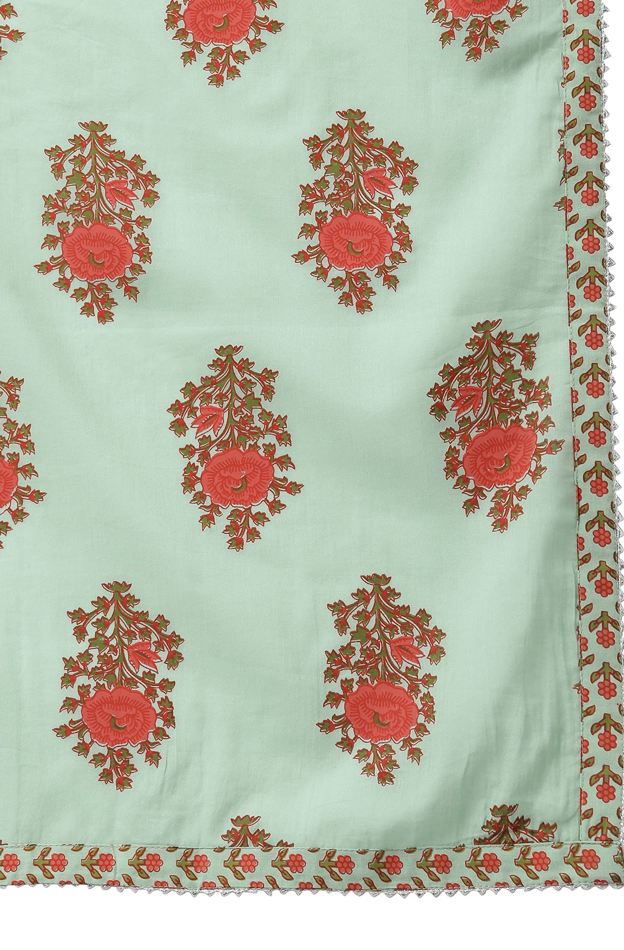 Janasya Women's  Light Green Cotton Kurta With Palazzo And Dupatta