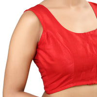 Madhu Fashion Womens Poly Raw Silk Embroidered Sleeveless Readymade Saree