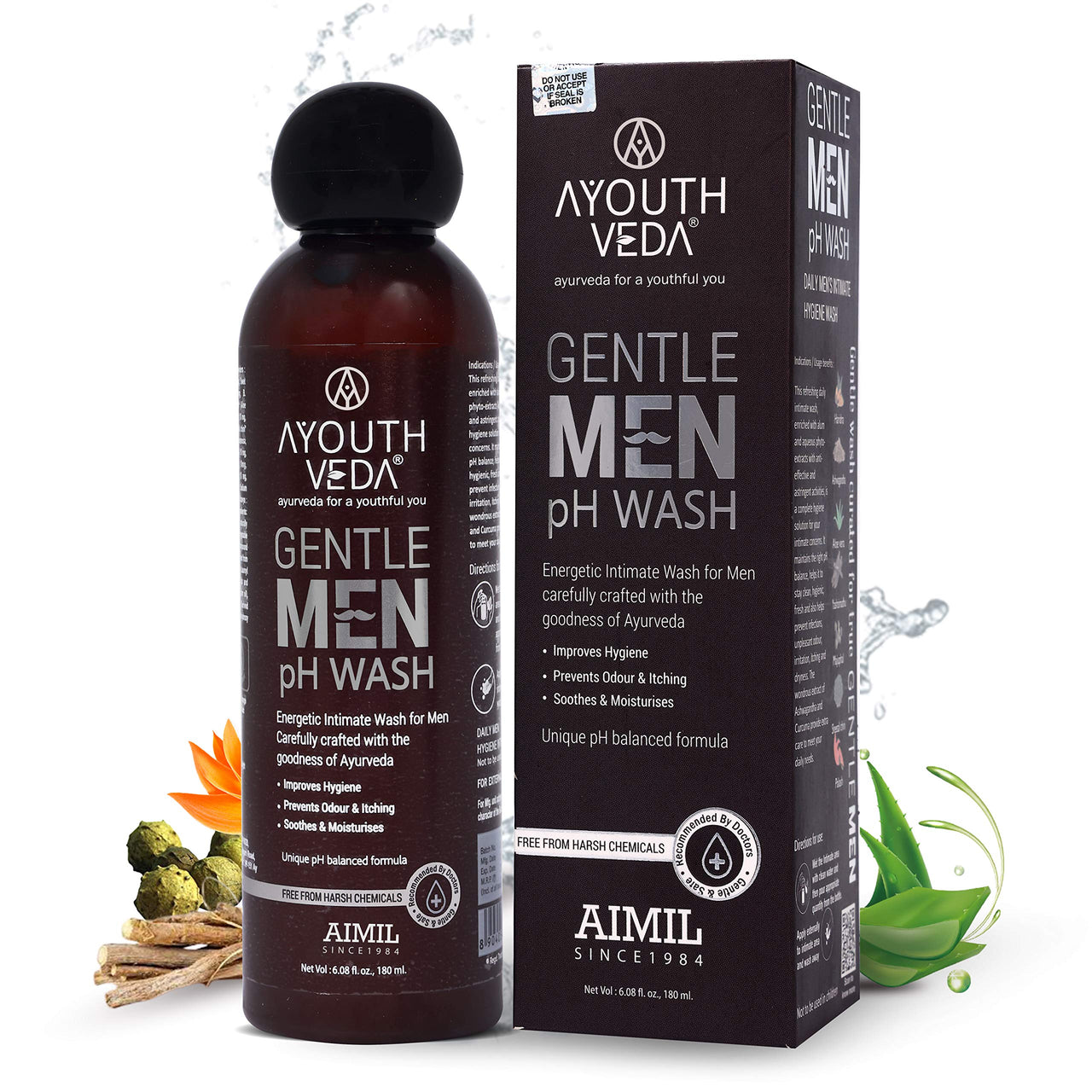 Ayouthveda Gentlemen PH Wash | Intimate Hygiene Wash For Men | PH Balancing Formula, Prevents Dryness, Itchiness & Bad Odor | Enriched With Aloe Vera, Haridra & Ashwagandha (Pack Of 3-180ml each)